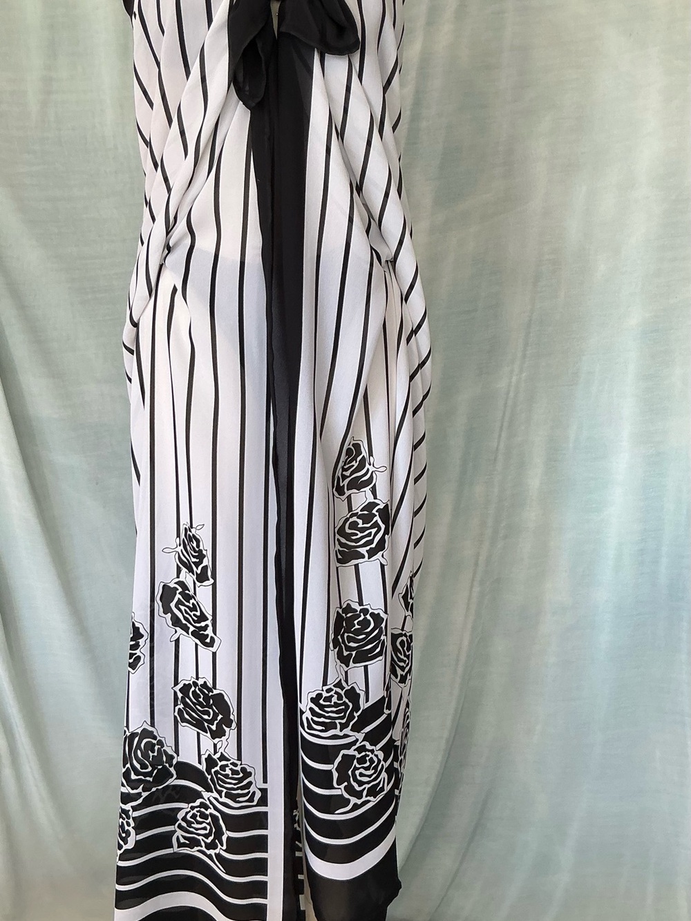 Diva Black & White Strapless Floral-Stripe Pareo Coverup - Scarf